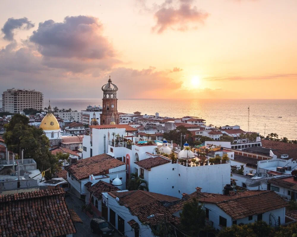 Regiones de Jalisco Aerial view of Puerto Vallarta at sunset - Puerto Vallarta, Jalisco, Mexico
