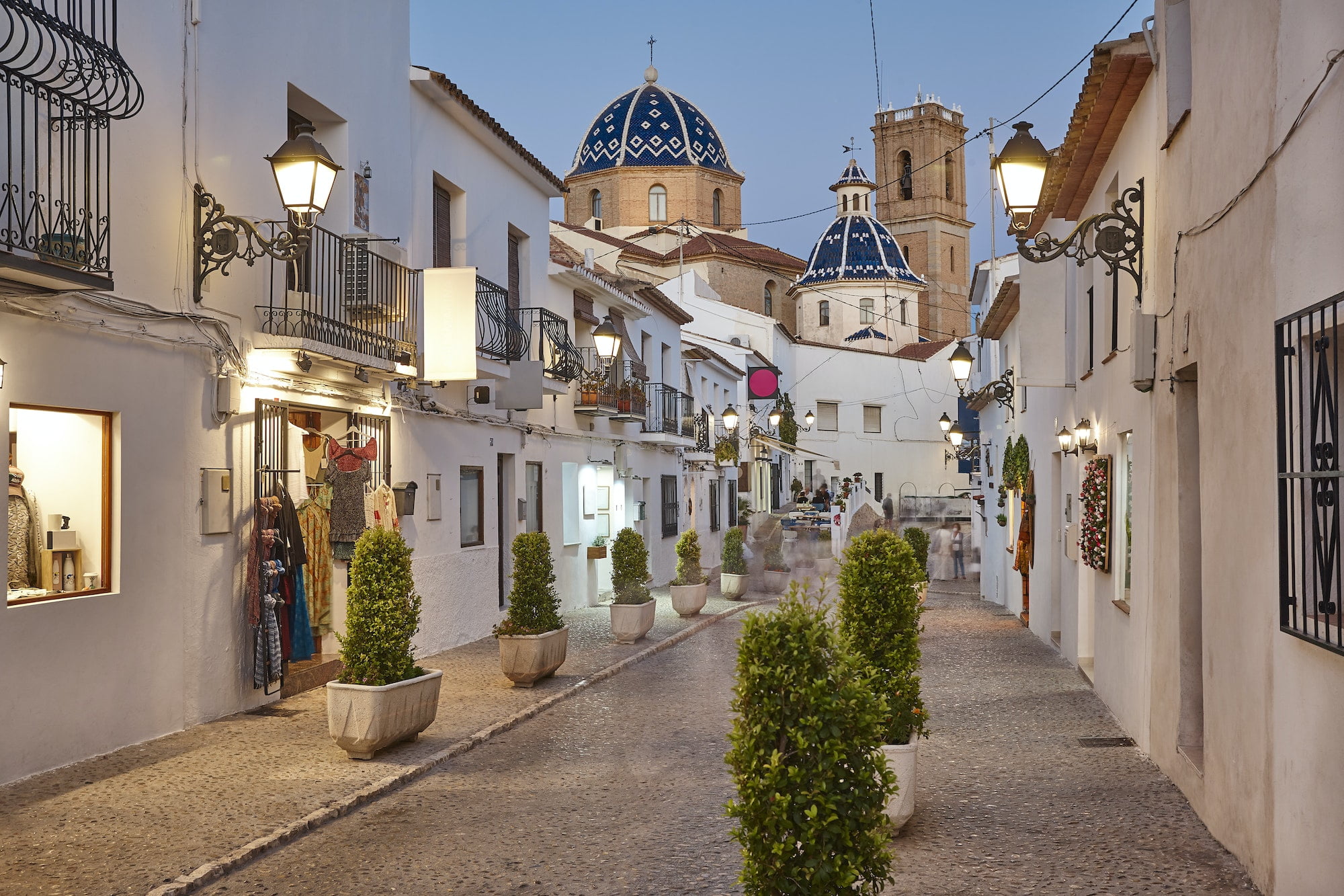 Spanish mediterranean picturesque village of Altea. Traditional street by night
